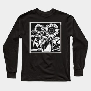 Black and White Sunflowers Long Sleeve T-Shirt